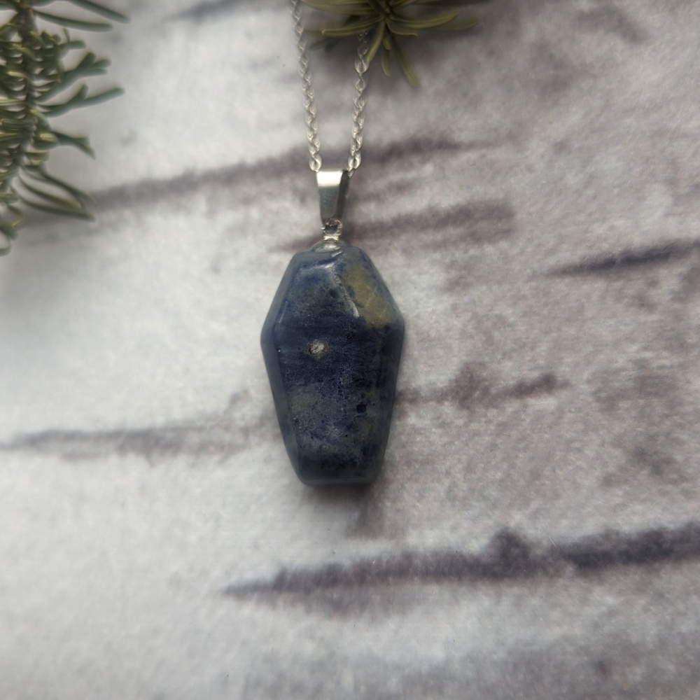 Blue Soladite Coffin Stone Necklace with Stainless steel chain